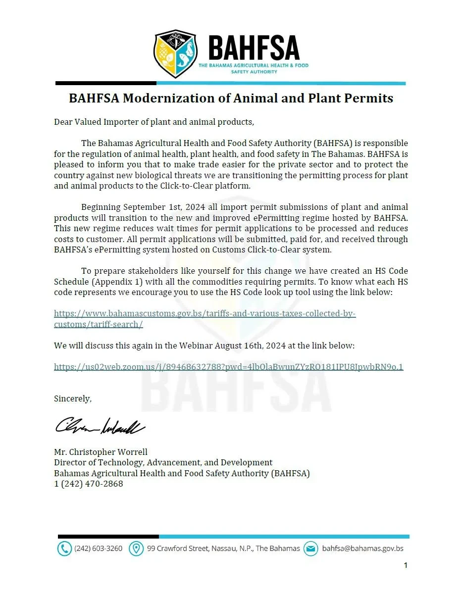 BAHFSA’s ePermitting- BAHFSA Modernization of Animal and Plant Permits