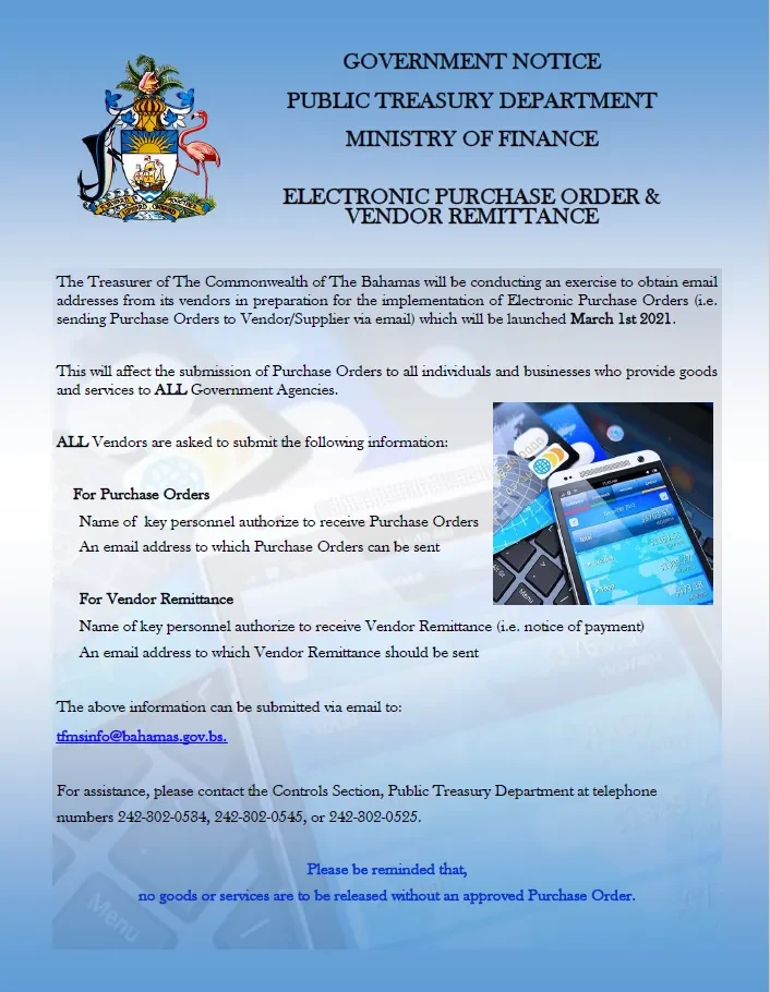 Electronic Purchase Order & Vendor Remittance (Public Treasury Notice)