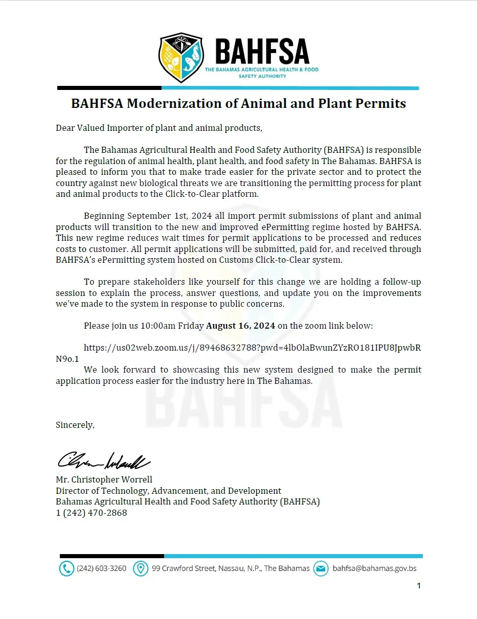 BAHFSA’s ePermitting- BAHFSA Modernization of Animal and Plant Permits